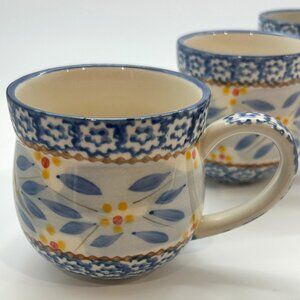 Temptations Old World Blue Coffee Mugs Set of 4 Vintage Floral Ceramic Boho Tea
